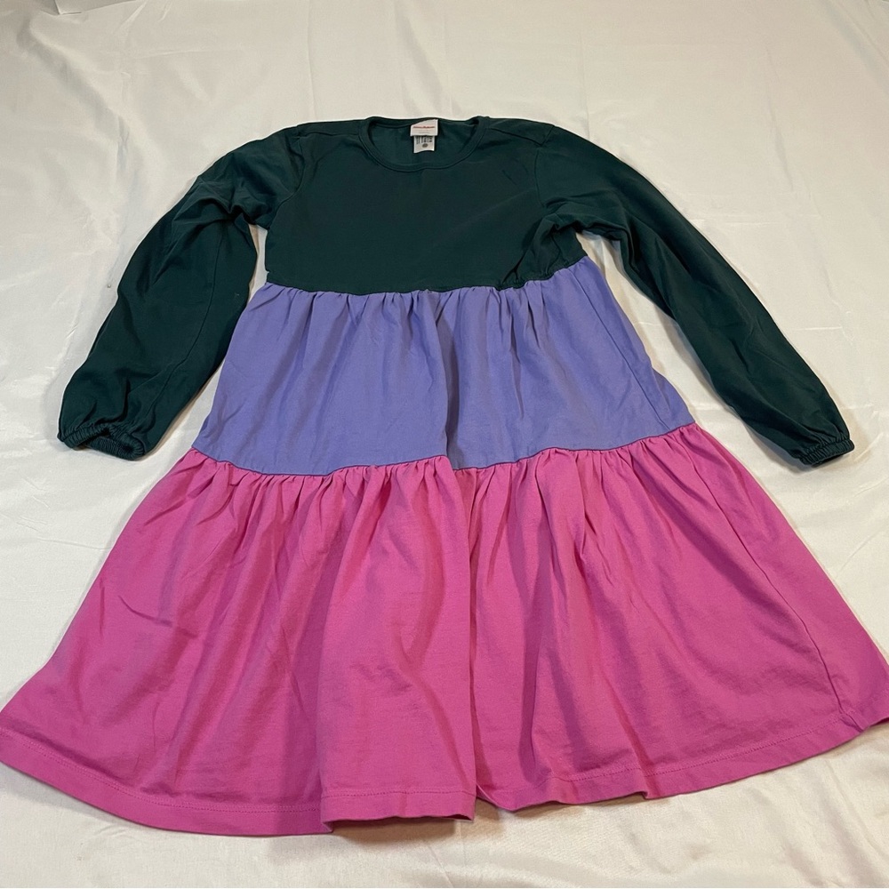 Hanna Andersson Green Purple and Pink Tiered Dress Girls